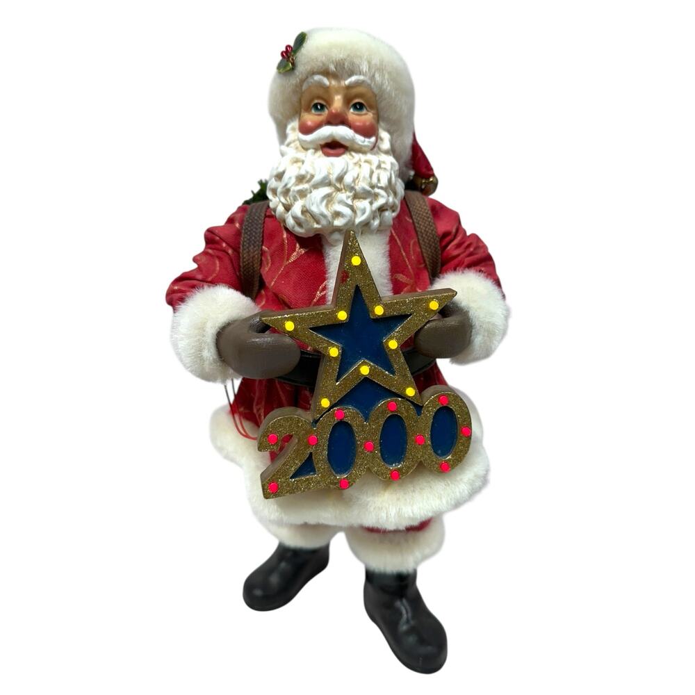 Clothtique Possible Dreams Santa GREETING THE MILLENNIUM 2000 Music Lights Works